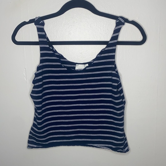 🦋Adorable navy and white striped tank top with ruffled ends! - Picture 2 of 7